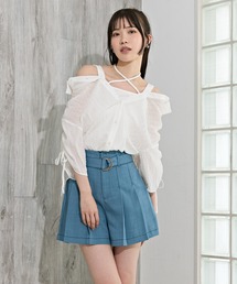REDYAZEL | 配色ステッチハイウエストタックショートパンツ(その他パンツ)