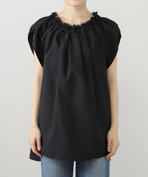 La TOTALITE（ラトータリテ）の「【洗える】ギャザーネックチュニックブラウス（シャツ/ブラウス・レディース・ブラック/ホワイト/ベージュ・FREE）」の4枚目の写真