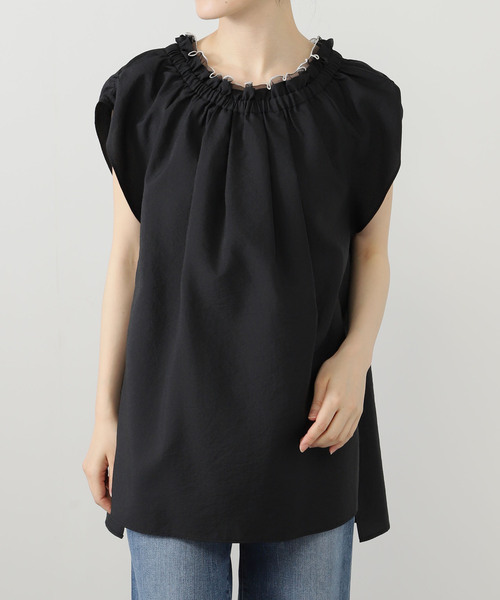 セール】【洗える】ギャザーネックチュニックブラウス（シャツ