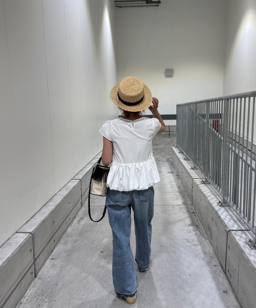 ブラウス シャツ バルーンペプラムブラウス(chiica select) / Tシャツ カットソー 半袖 インナー フレンチスリーブ クルーネック ラ セール】バルーンペプラムブラウス(chiica select) / Tシャツ
