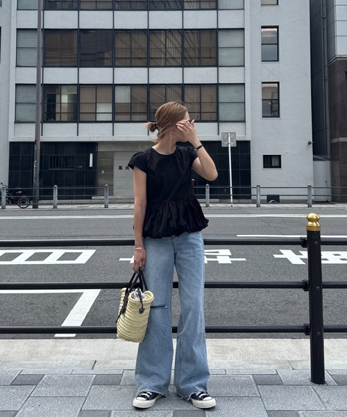 ブラウス シャツ バルーンペプラムブラウス(chiica select) / Tシャツ カットソー 半袖 インナー フレンチスリーブ クルーネック ラ バルーンペプラムブラウス(chiica select) / Tシャツ カットソー