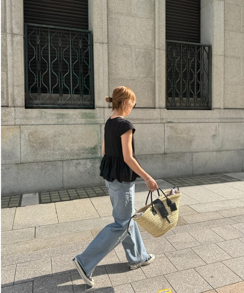 ブラウス シャツ バルーンペプラムブラウス(chiica select) / Tシャツ カットソー 半袖 インナー フレンチスリーブ クルーネック ラ セール】バルーンペプラムブラウス(chiica select) / Tシャツ