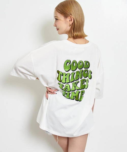 anap mimpi（アナップミンピ）の「箔ロゴプリントビックTシャツ（Tシャツ/カットソー・レディース・オフホワイト/ブラック/ピンク・FREE）」の6枚目の写真