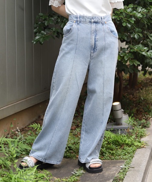 セール】ワイドストレートデニムパンツ（デニムパンツ）｜axes femme