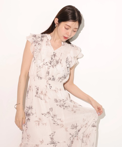 Rirandture（リランドチュール）の「シャーリングフリルプリントワンピース（ワンピース・レディース・グレイッシュベージュ/ミント・0/2/1）」の12枚目の写真