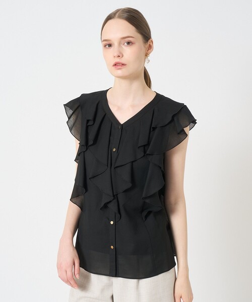 ANAYI（アナイ）の「ボイルフリルVネックブラウス（シャツ/ブラウス・レディース・ライトブルー/ブラック/ホワイト・38/36）」の2枚目の写真