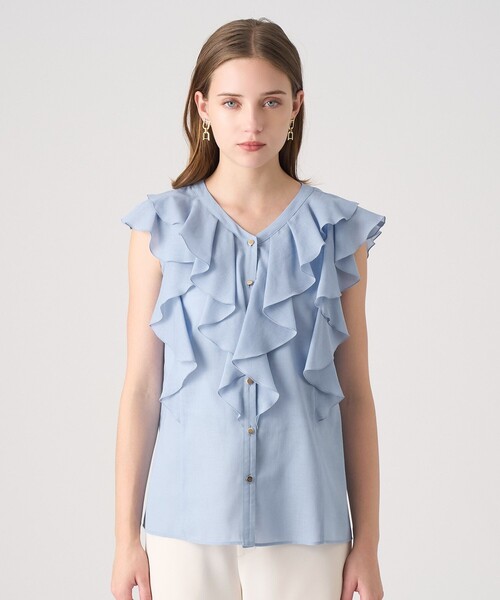 ANAYI（アナイ）の「ボイルフリルVネックブラウス（シャツ/ブラウス・レディース・ライトブルー/ブラック/ホワイト・38/36）」の4枚目の写真