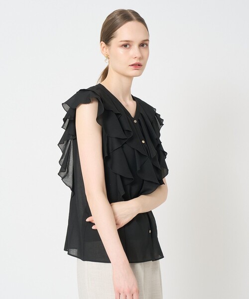 ANAYI（アナイ）の「ボイルフリルVネックブラウス（シャツ/ブラウス・レディース・ライトブルー/ブラック/ホワイト・38/36）」の10枚目の写真