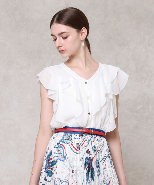 ANAYI（アナイ）の「ボイルフリルVネックブラウス（シャツ/ブラウス・レディース・ライトブルー/ブラック/ホワイト・38/36）」の12枚目の写真