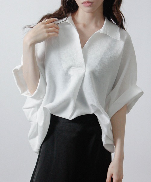 Social GIRL(ソーシャルガール)の「シアサッカースキッパーブラウス(シャツ/ブラウス・レディース・ブラック/グレイッシュベージュ/オフホワイト・M)」の7枚目の写真