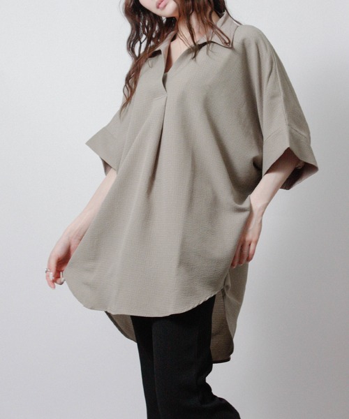 Social GIRL(ソーシャルガール)の「シアサッカースキッパーブラウス(シャツ/ブラウス・レディース・ブラック/グレイッシュベージュ/オフホワイト・M)」の17枚目の写真