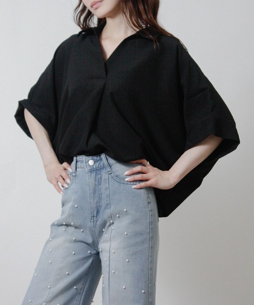 Social GIRL(ソーシャルガール)の「シアサッカースキッパーブラウス(シャツ/ブラウス・レディース・ブラック/グレイッシュベージュ/オフホワイト・M)」の9枚目の写真