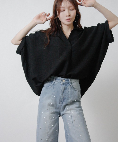 Social GIRL(ソーシャルガール)の「シアサッカースキッパーブラウス(シャツ/ブラウス・レディース・ブラック/グレイッシュベージュ/オフホワイト・M)」の11枚目の写真