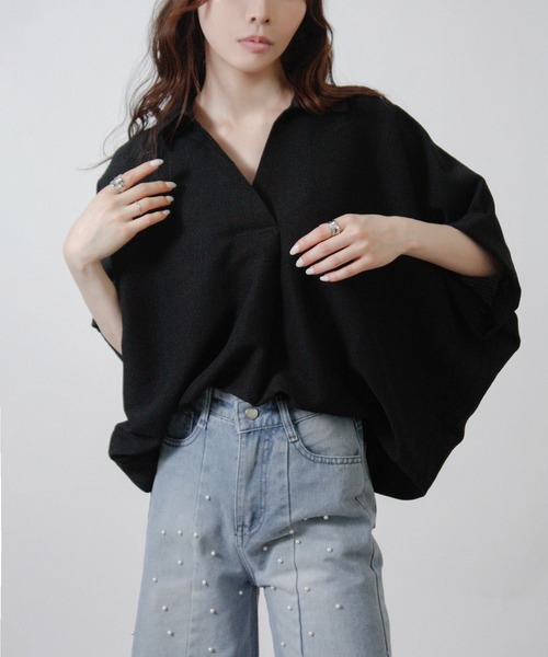 Social GIRL(ソーシャルガール)の「シアサッカースキッパーブラウス(シャツ/ブラウス・レディース・ブラック/グレイッシュベージュ/オフホワイト・M)」の12枚目の写真