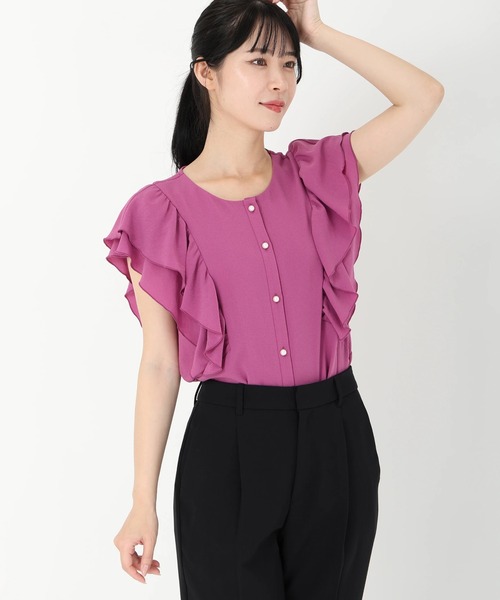 STRAWBERRY-FIELDS(ストロベリーフィールズ)の「2WAYジョーゼット_フリルスリーブブラウス シャツ・ブラウス(シャツ/ブラウス・レディース・ライトグレー/ダークグレー/ピンク系その他・2)」の3枚目の写真