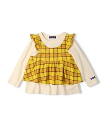 Moujonjon | チェックチュニック重ね着風長袖Tシャツ(Tシャツ/カットソー)