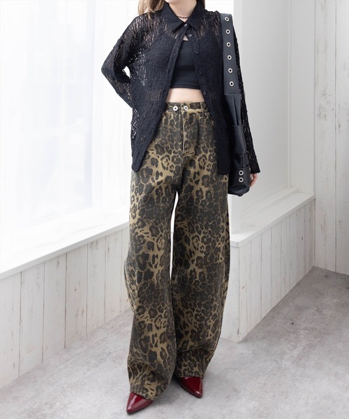 clear（クリア）の「【低身長用サイズ有】ヒョウ柄カーブパンツ[着回し抜群 大人 カジュアル]≪AW新作≫（その他パンツ・レディース・ベージュ・M/XS/S）」の5枚目の写真