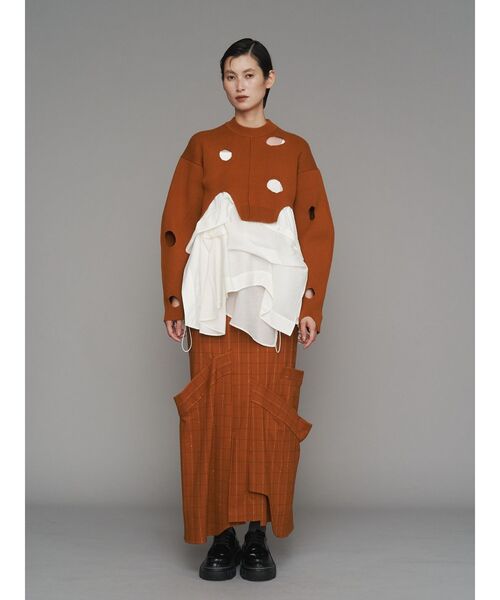 UN3D.（アンスリード）の「LINE CHECK INSERT DESIGN SK / ラインチェックインサートデザインスカート（スカート・レディース・キャメル/グレー・36/38）」の4枚目の写真