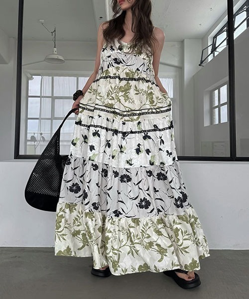 flower print patchwork tiered camisole OP（ワンピース）｜WILLFULLY