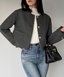 G244 M 9 タエアシダ カシミヤ混 グレー ノーカラーJKT レディース cw00671.jpg