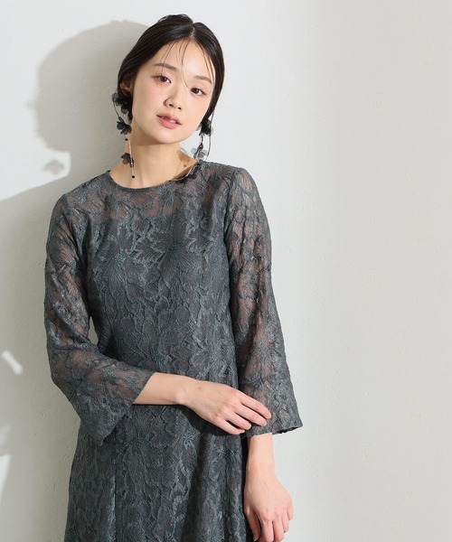PourVous(プールヴー)の「ロング&七分袖 フォーマル ベルスリーブ フレア クルーネック総レース シアー大きいサイズ 結婚式 二次会 パーティー ドレス オケージョンドレス 同窓会 成人式 お呼ばれ 謝恩会 20代 30代(ドレス・レディース・ネイビー/チャコール/ブラック・XXL/XL/L/M)」の2枚目の写真