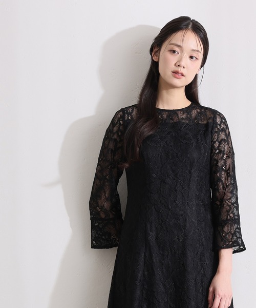 PourVous(プールヴー)の「ロング&七分袖 フォーマル ベルスリーブ フレア クルーネック総レース シアー大きいサイズ 結婚式 二次会 パーティー ドレス オケージョンドレス 同窓会 成人式 お呼ばれ 謝恩会 20代 30代(ドレス・レディース・ネイビー/チャコール/ブラック・XXL/XL/L/M)」の14枚目の写真