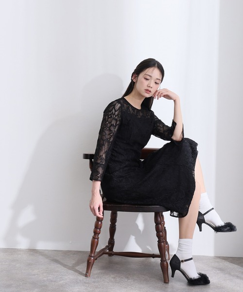 PourVous(プールヴー)の「ロング&七分袖 フォーマル ベルスリーブ フレア クルーネック総レース シアー大きいサイズ 結婚式 二次会 パーティー ドレス オケージョンドレス 同窓会 成人式 お呼ばれ 謝恩会 20代 30代(ドレス・レディース・ネイビー/チャコール/ブラック・XXL/XL/L/M)」の15枚目の写真