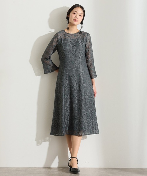 PourVous(プールヴー)の「ロング&七分袖 フォーマル ベルスリーブ フレア クルーネック総レース シアー大きいサイズ 結婚式 二次会 パーティー ドレス オケージョンドレス 同窓会 成人式 お呼ばれ 謝恩会 20代 30代(ドレス・レディース・ネイビー/チャコール/ブラック・XXL/XL/L/M)」の20枚目の写真