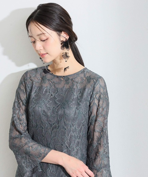 PourVous(プールヴー)の「ロング&七分袖 フォーマル ベルスリーブ フレア クルーネック総レース シアー大きいサイズ 結婚式 二次会 パーティー ドレス オケージョンドレス 同窓会 成人式 お呼ばれ 謝恩会 20代 30代(ドレス・レディース・ネイビー/チャコール/ブラック・XXL/XL/L/M)」の21枚目の写真