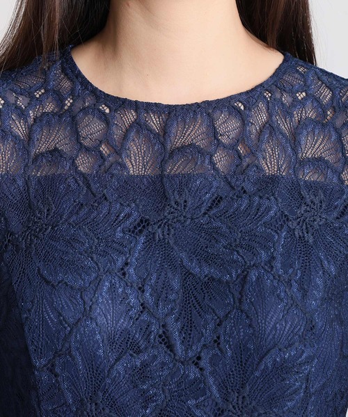 PourVous(プールヴー)の「ロング&七分袖 フォーマル ベルスリーブ フレア クルーネック総レース シアー大きいサイズ 結婚式 二次会 パーティー ドレス オケージョンドレス 同窓会 成人式 お呼ばれ 謝恩会 20代 30代(ドレス・レディース・ネイビー/チャコール/ブラック・XXL/XL/L/M)」の5枚目の写真