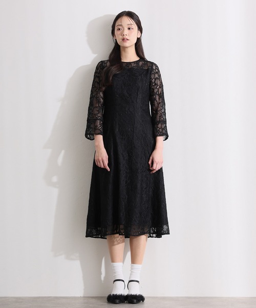 PourVous(プールヴー)の「ロング&七分袖 フォーマル ベルスリーブ フレア クルーネック総レース シアー大きいサイズ 結婚式 二次会 パーティー ドレス オケージョンドレス 同窓会 成人式 お呼ばれ 謝恩会 20代 30代(ドレス・レディース・ネイビー/チャコール/ブラック・XXL/XL/L/M)」の11枚目の写真