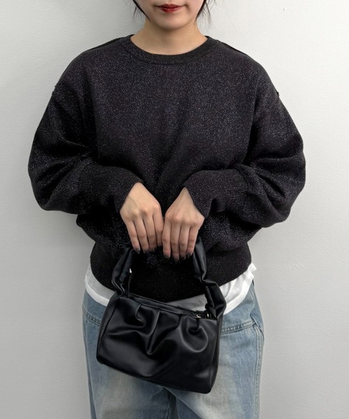 UNDOVE(アンドゥーブ)の「UNDOVE スエットライクラメニットプルオーバー 【ニットスエット/スエット/ラメ/指穴付/UV/アンチピリング/抗ピル/毛玉になりにくい/ウォッシャブ/洗濯機OK/】(スウェット・レディース・ブラウン/杢グレー/ブラック・MEDIUM/LARGE/X-LARGE)」の10枚目の写真