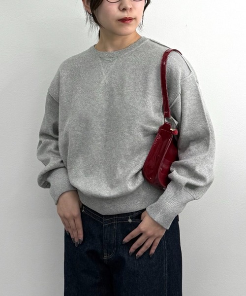 UNDOVE(アンドゥーブ)の「UNDOVE スエットライクラメニットプルオーバー 【ニットスエット/スエット/ラメ/指穴付/UV/アンチピリング/抗ピル/毛玉になりにくい/ウォッシャブ/洗濯機OK/】(スウェット・レディース・ブラウン/杢グレー/ブラック・MEDIUM/LARGE/X-LARGE)」の11枚目の写真