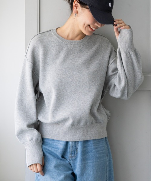 UNDOVE(アンドゥーブ)の「UNDOVE スエットライクラメニットプルオーバー 【ニットスエット/スエット/ラメ/指穴付/UV/アンチピリング/抗ピル/毛玉になりにくい/ウォッシャブ/洗濯機OK/】(スウェット・レディース・ブラウン/杢グレー/ブラック・MEDIUM/LARGE/X-LARGE)」の13枚目の写真