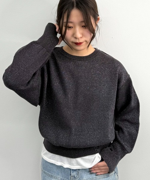 UNDOVE(アンドゥーブ)の「UNDOVE スエットライクラメニットプルオーバー 【ニットスエット/スエット/ラメ/指穴付/UV/アンチピリング/抗ピル/毛玉になりにくい/ウォッシャブ/洗濯機OK/】(スウェット・レディース・ブラウン/杢グレー/ブラック・MEDIUM/LARGE/X-LARGE)」の22枚目の写真