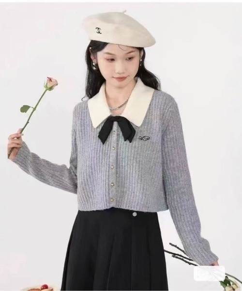 Mejoul(メジュール)の「【2025秋冬新作】襟付きワンポイント刺繍ニットカーディガン(カーディガン/ボレロ・レディース・グレー/ホワイト・F)」の12枚目の写真