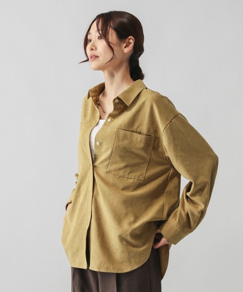 GLOBAL WORK（グローバルワーク）の「ピーチサテンシャツ長袖/580827（シャツ/ブラウス・レディース・キャメル/スミクロ/グレイッシュベージュ・MEDIUM/LARGE）」の16枚目の写真