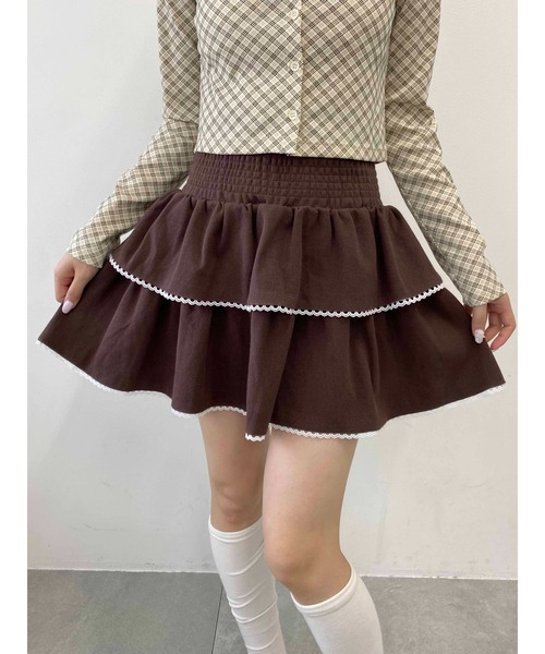 セール】《セットアップ対象☆》リブ2段ティアードスカート（スカート