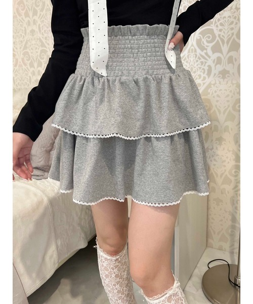 セール】《セットアップ対象☆》リブ2段ティアードスカート（スカート