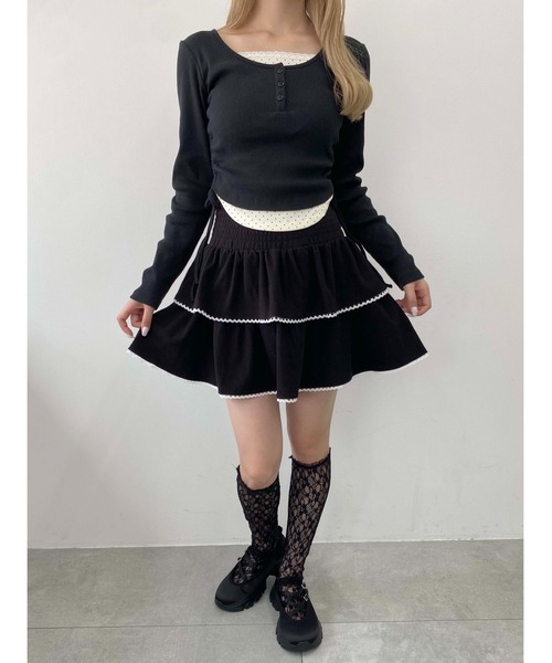 セール】《セットアップ対象☆》リブ2段ティアードスカート（スカート