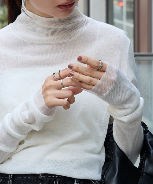 2トーンシアー ルーズスリーブ ハイネックニット MONO-MART 2トーンシアー ルーズスリーブ ハイネックニット MONO-MART