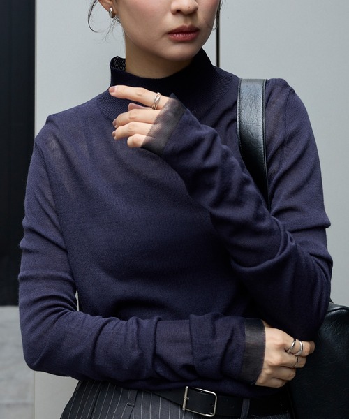 2トーンシアー ルーズスリーブ ハイネックニット（ニット/セーター