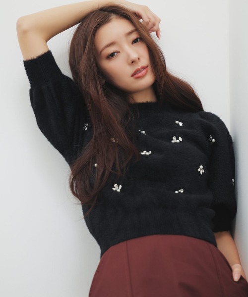 NOELA（ノエラ）の「【販路限定カラーあり】シャギービジューニット（ニット/セーター・レディース・ブラック/オフホワイト/チャコールグレー/ライトグレー・フリー）」の3枚目の写真