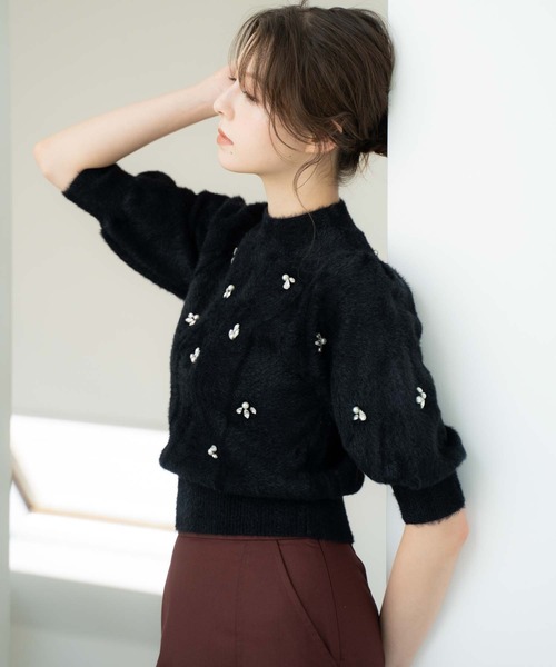 NOELA（ノエラ）の「【販路限定カラーあり】シャギービジューニット（ニット/セーター・レディース・ブラック/オフホワイト/チャコールグレー/ライトグレー・フリー）」の6枚目の写真