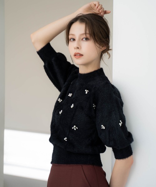 NOELA（ノエラ）の「【販路限定カラーあり】シャギービジューニット（ニット/セーター・レディース・ブラック/オフホワイト/チャコールグレー/ライトグレー・フリー）」の7枚目の写真