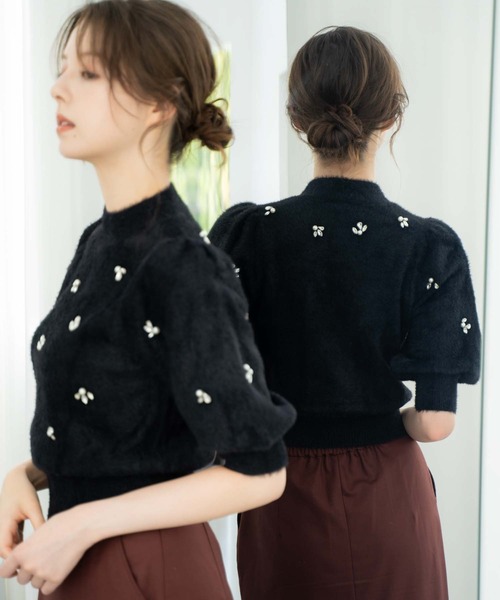 NOELA（ノエラ）の「【販路限定カラーあり】シャギービジューニット（ニット/セーター・レディース・ブラック/オフホワイト/チャコールグレー/ライトグレー・フリー）」の8枚目の写真