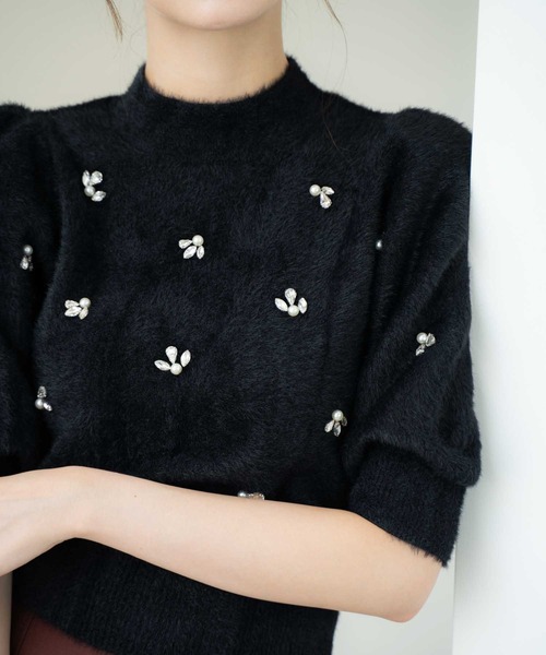 NOELA（ノエラ）の「【販路限定カラーあり】シャギービジューニット（ニット/セーター・レディース・ブラック/オフホワイト/チャコールグレー/ライトグレー・フリー）」の9枚目の写真