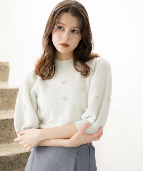 NOELA（ノエラ）の「【販路限定カラーあり】シャギービジューニット（ニット/セーター・レディース・ブラック/オフホワイト/チャコールグレー/ライトグレー・フリー）」の13枚目の写真