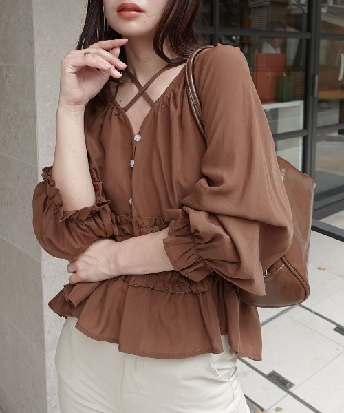 新品✨25年CLOTH&CROSS二重織コットンヘリンボーンフリルリボン