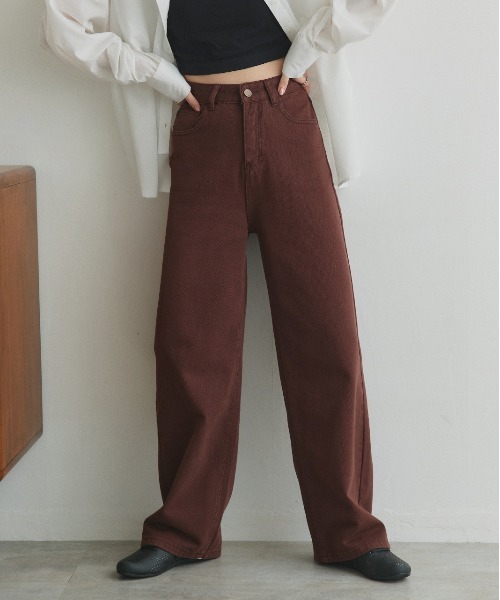 ad thie（アドティエ）の「ツイル ストレートパンツ（チノパンツ・レディース・ベージュ/ダークブラウン・MEDIUM/LARGE）」の2枚目の写真